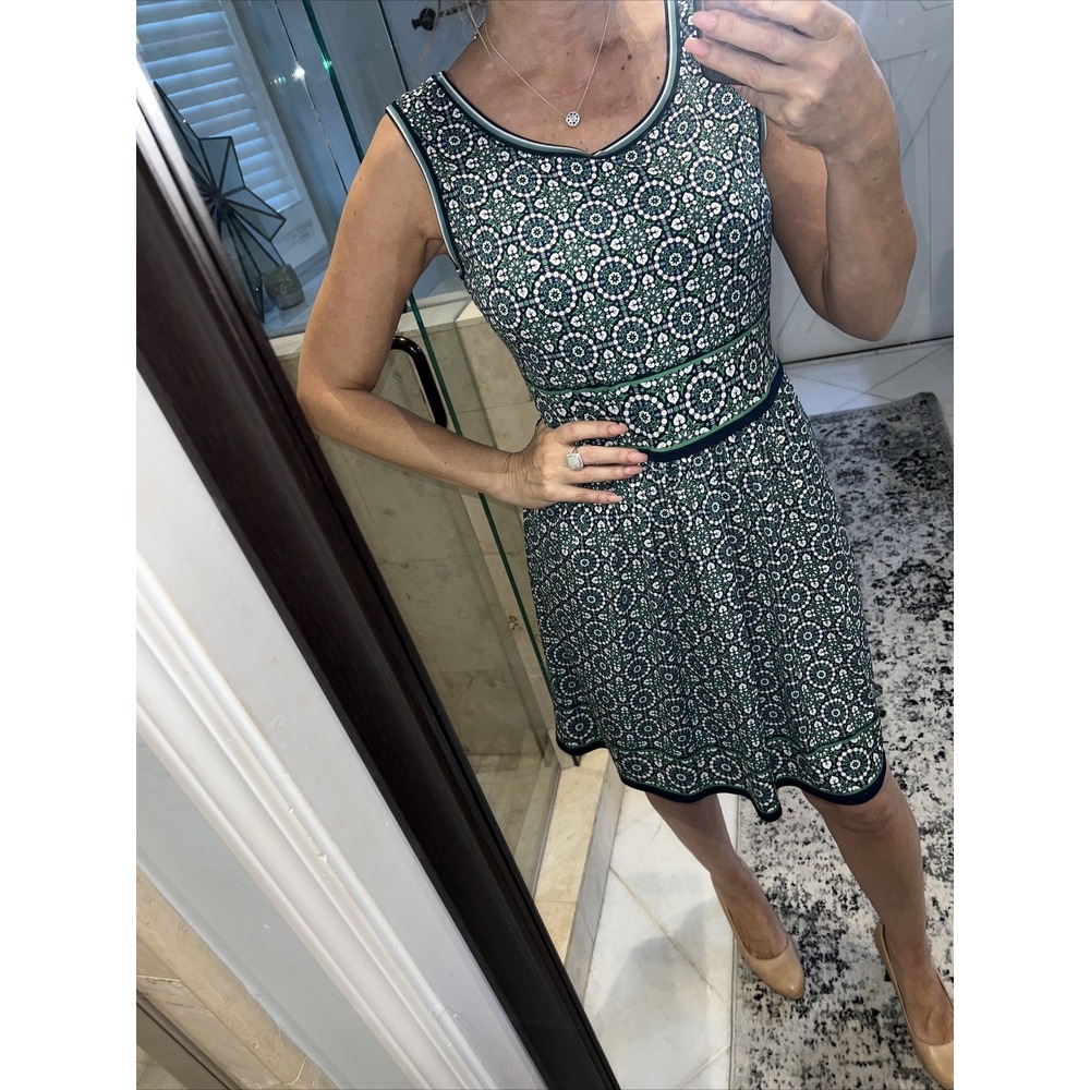Max Studio Green Blue Knit Print Keyhole Back Stretch Sleeveless Dress Medium
